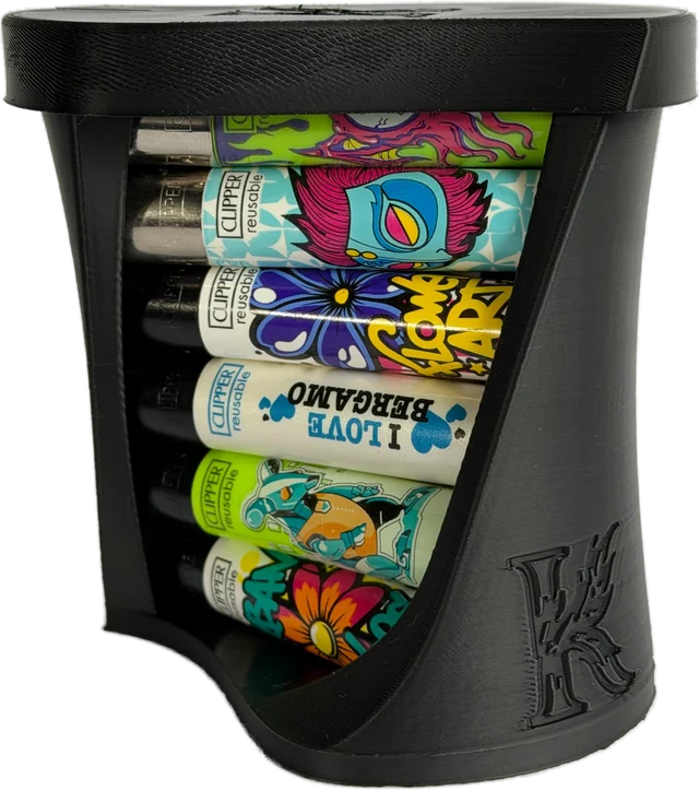 Tower Stand 12 with six Clipper lighters stacked on one side